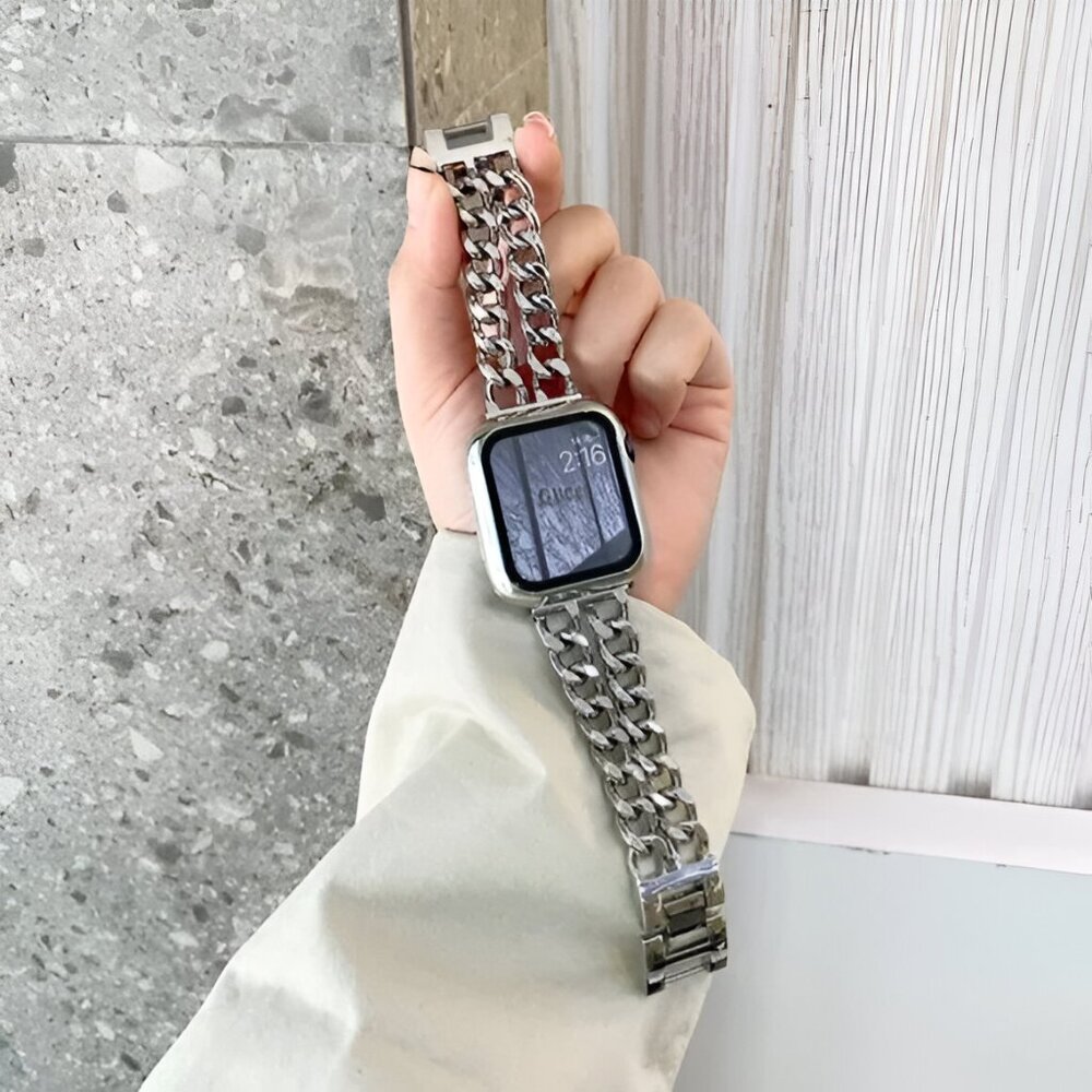 Apple Watch Band Adjustable Stylish Strap Silver Stainless Chain